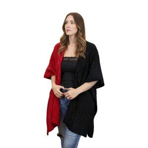 Soft chenille  knitted ruana poncho wrap 2 toned Black Red
